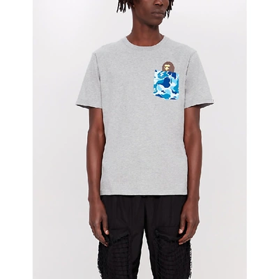 Shop A Bathing Ape Camouflage Logo-print Cotton-jersey T-shirt In Gray