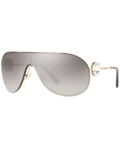 Shop Miu Miu Sunglasses, Mu 67us 37 In Pale Gold/gradient Grey Mirror Silver