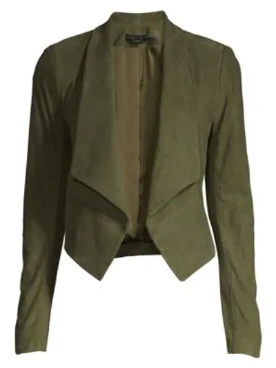 Shop Alice And Olivia Harvey Suede Draped Jacket In Moss