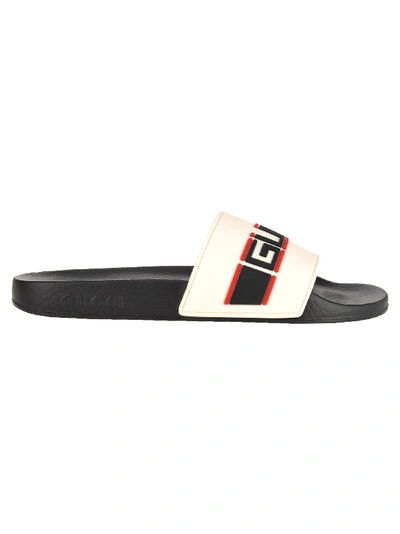 Shop Gucci Stripe Rubber Slide Sandals In White Multi