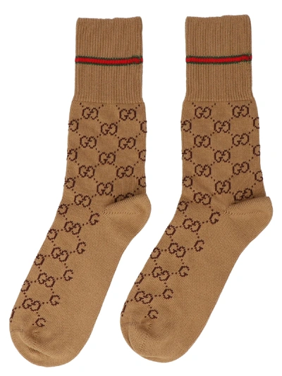 Gucci Gg Cotton Socks With Web In Beige | ModeSens