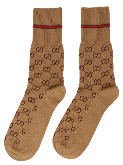 Gucci Gg Cotton Socks With Web In Brown