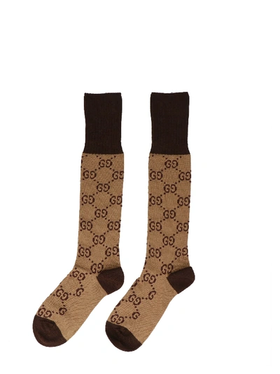 Shop Gucci Gg Socks In Brown