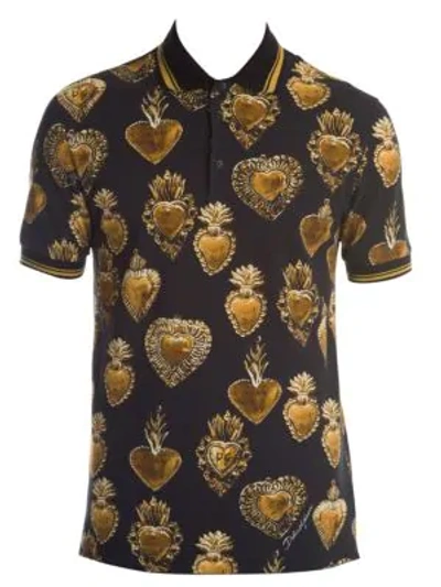 Shop Dolce & Gabbana Sacred Heart Polo In Black Gold