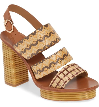 Shop Tory Burch Patos Slingback Platform Sandal In Western Weave/ Straw Weave