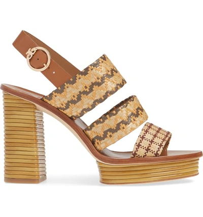 Shop Tory Burch Patos Slingback Platform Sandal In Western Weave/ Straw Weave