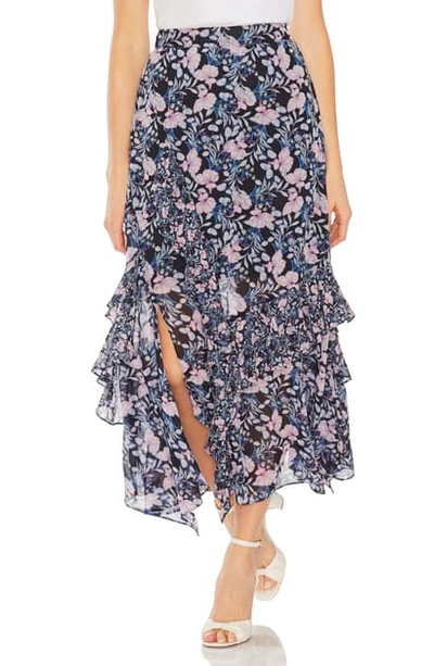 Shop Vince Camuto Charming Floral Tiered Ruffle Skirt In Classic Navy