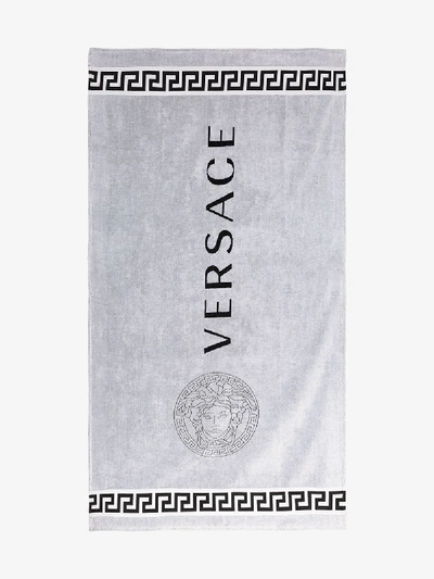Shop Versace Medusa Cotton Beach Towel In Black