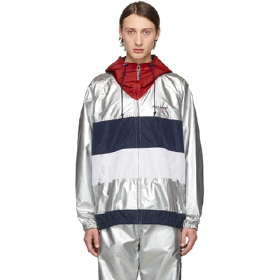 Shop Polo Ralph Lauren Silver Logo Windbreaker Jacket In Silver/ Nwp