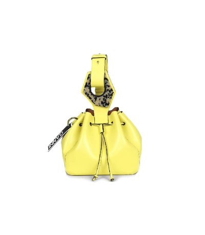 Shop Ganni Leather Small Drawstring Bag In Lemon Verbena In Yellow