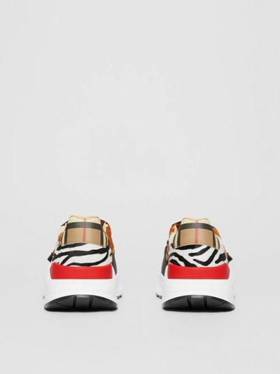 Shop Burberry Animal Print And Vintage Check Trainers In Archive Beige