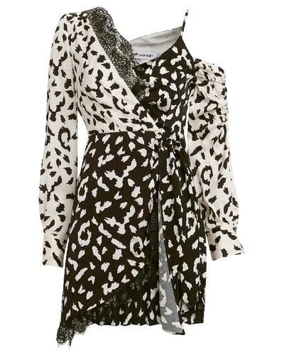 Shop Self-portrait Leopard Asymmetric Crepe Dress In Multi