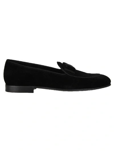 Shop Dolce & Gabbana Bow Tie Velvet Loafers In Black