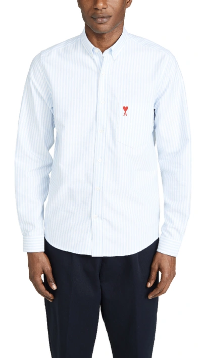 Shop Ami Alexandre Mattiussi Logo Button Down Shirt In Bleu/blanc