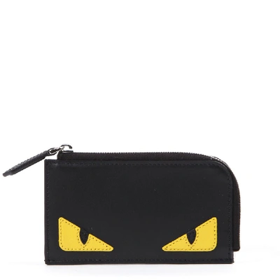 Shop Fendi Purse In Black Leather With I See You Detail In Black/yellow