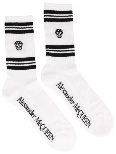 Shop Alexander Mcqueen Stripe Skull Sport Socks In White