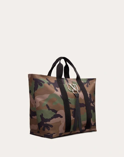 Shop Valentino Garavani Uomo Nylon Vring Camouflage Tote In Military Green