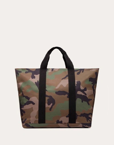 Shop Valentino Garavani Uomo Nylon Vring Camouflage Tote In Military Green