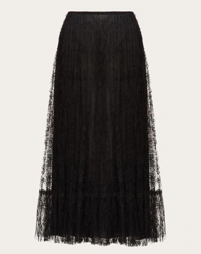 Shop Valentino Pleated Lace Skirt In Black