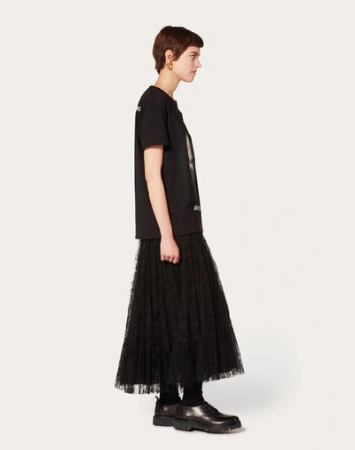 Shop Valentino Pleated Lace Skirt In Black