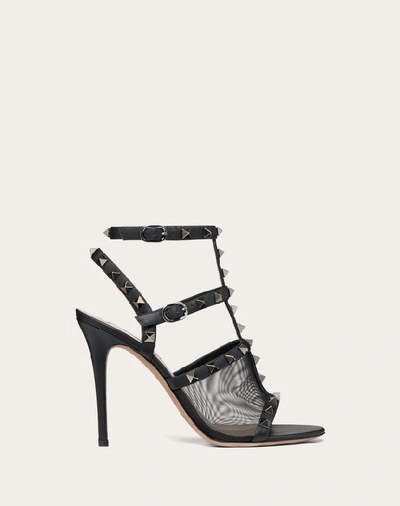 Shop Valentino Garavani Rockstud Mesh Ankle Strap Sandal 105 Mm In Black