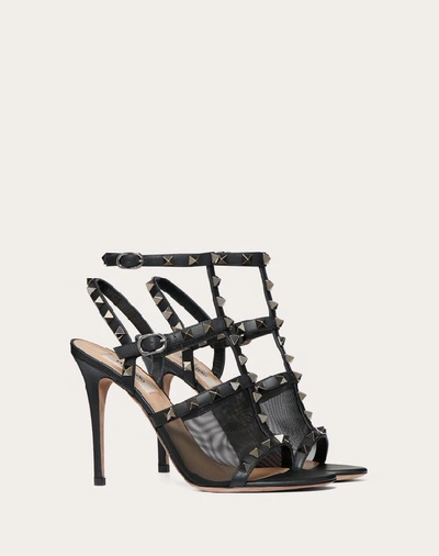 Shop Valentino Garavani Rockstud Mesh Ankle Strap Sandal 105 Mm In Black