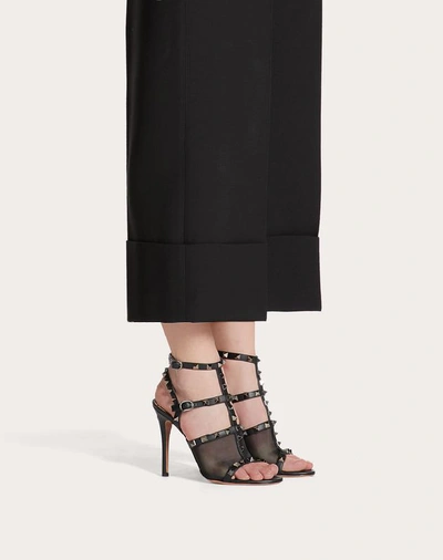 Shop Valentino Garavani Rockstud Mesh Ankle Strap Sandal 105 Mm In Black