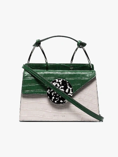 Shop Danse Lente Green And White Phoebe Bis Leather Cross Body Bag