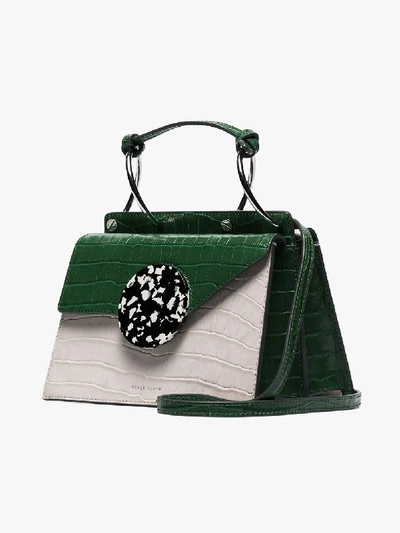 Shop Danse Lente Green And White Phoebe Bis Leather Cross Body Bag