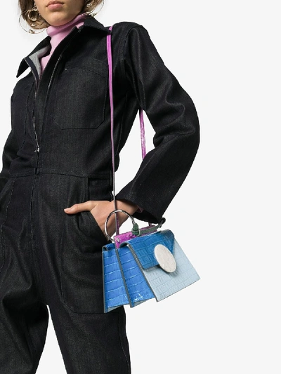Shop Danse Lente Pink, Blue And White Mini Phoebe Mock Croc Leather Cross Body Bag