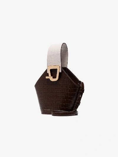 Shop Danse Lente Brown Johnny Mini Mock Croc Leather Shoulder Bag In Brown Beige