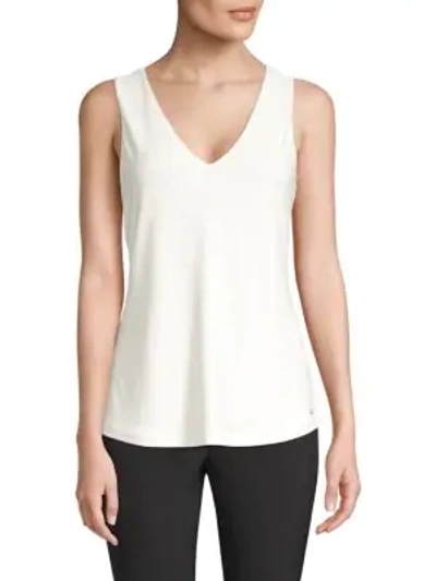 Shop Donna Karan Icons Sleeveless V-neck Top In White