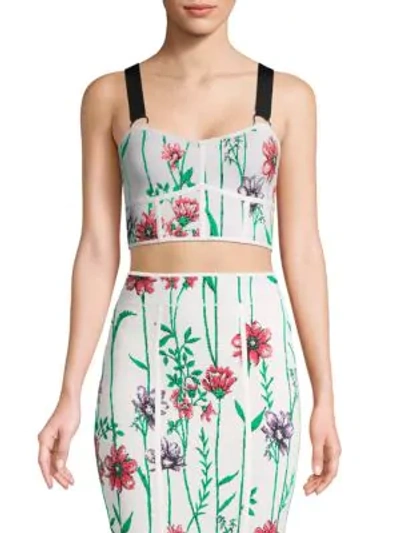 Shop Bcbgmaxazria Floral Bustier Cropped Top In Gardenia