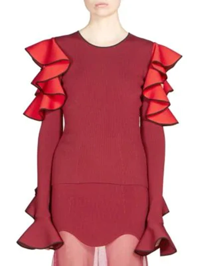 Shop Alexander Mcqueen Ruffle Shoulder Sweater In Rose