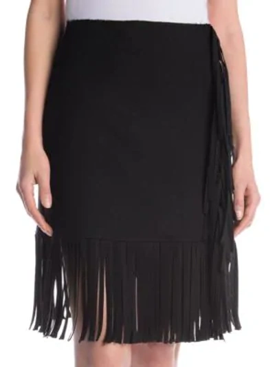 Shop Msgm Fringed Mini Skirt In Black