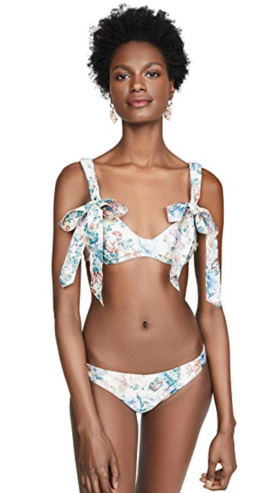 Shop Zimmermann Verity Bow Scoop Bikini Set In Cream Floral
