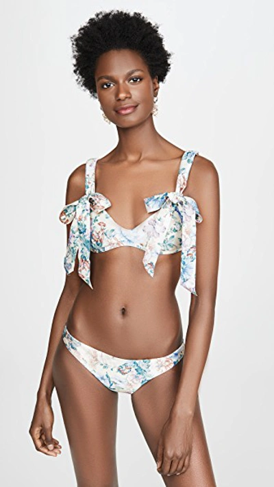 Shop Zimmermann Verity Bow Scoop Bikini Set In Cream Floral