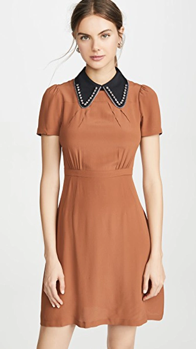 Shop N°21 Contrast Collar Mini Dress In Pale Brown