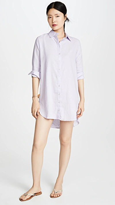 Shop Maaji Pink Floret Button Down Cover Up In Purple