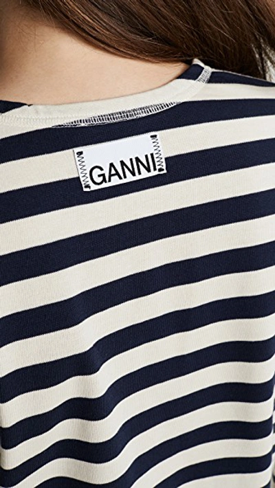 Shop Ganni Striped Cotton Jersey Tee In Nature/dress Blue
