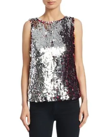 Shop Tanya Taylor Gabby Two-tone Sequin Sleeveless Top In Hot Pink