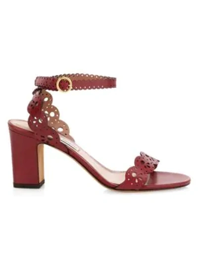 Shop Tabitha Simmons Bobbin Laser Cut Metallic Leather Sandals In Red