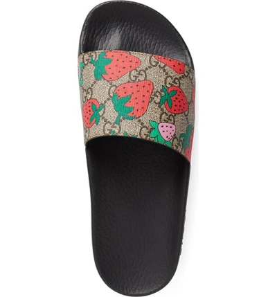 Gucci Beige & Red Strawberry Print Gg Sandals In Black | ModeSens