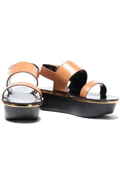 Shop Marni Woman Glossed-leather Platform Slingback Sandals Tan
