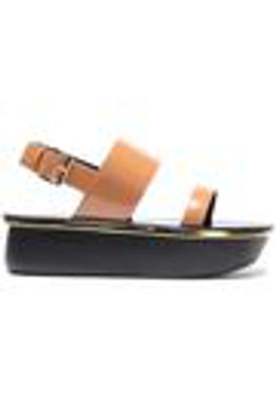 Shop Marni Woman Glossed-leather Platform Slingback Sandals Tan