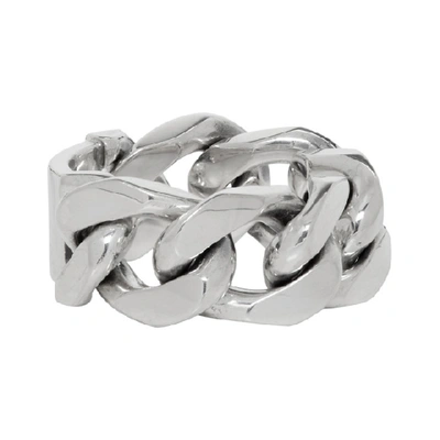 Shop Bottega Veneta Silver Curb Chain Ring In 8117-silver