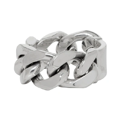 Shop Bottega Veneta Silver Curb Chain Ring In 8117-silver