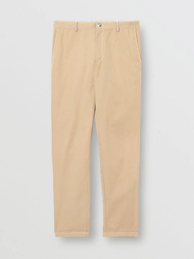 Shop Burberry Slim Fit Topstitch Detail Cotton Chinos In Honey