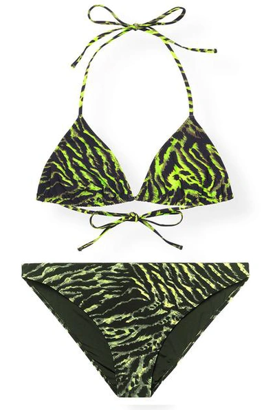 Shop Ganni Tiger Print Bikini In Green
