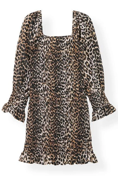 Shop Ganni Smock Dress In Leopard